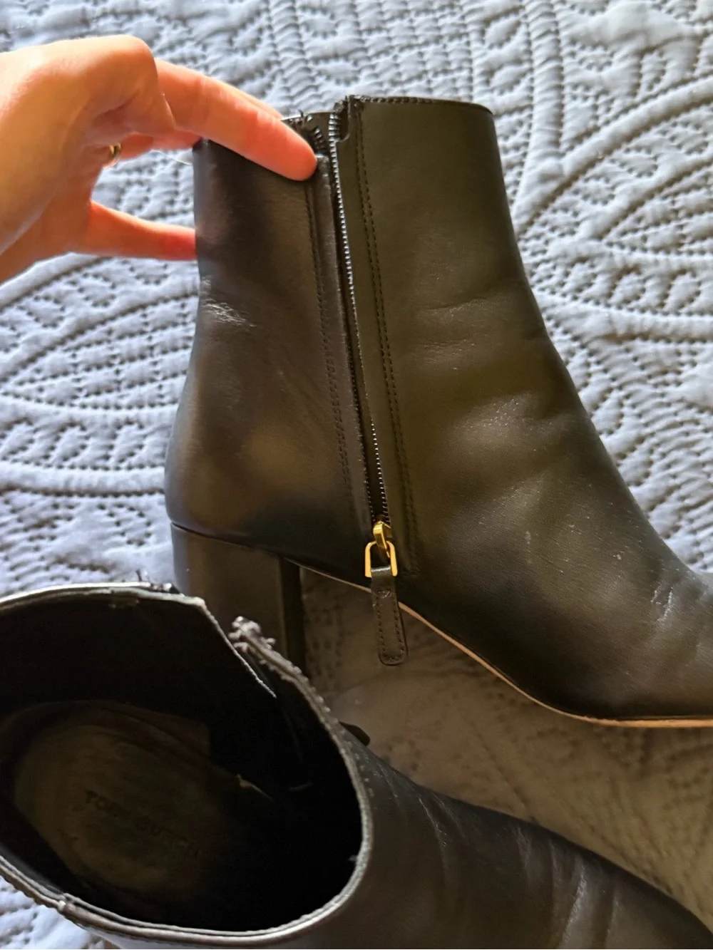 Tory Burch Black Leather Brooke Heel Ankle Boots